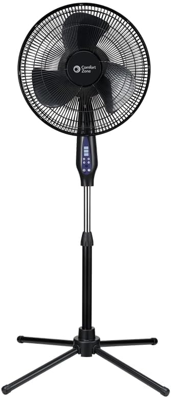 16-Inch Oscillating Pedestal Fan with Remote Control, 3-Speed High-Velocity Cooling, Adjustable Height & Tilt, Quad-Pod