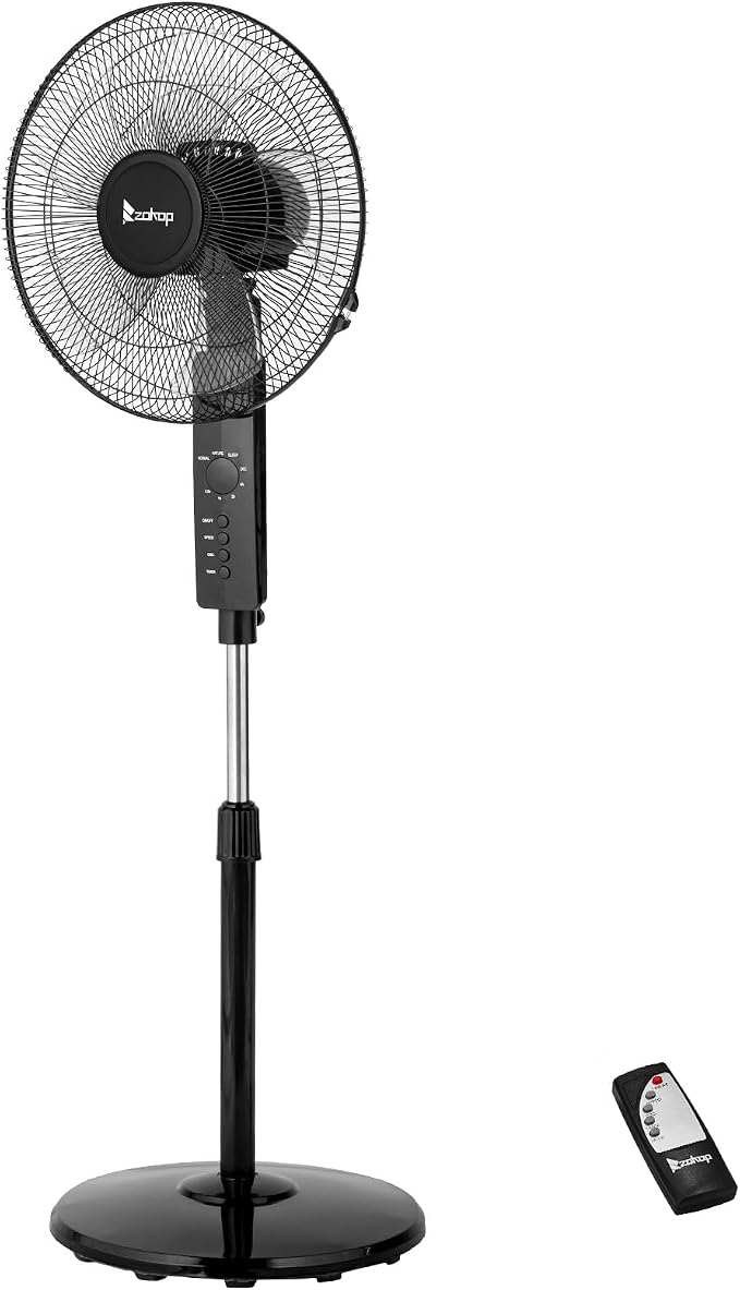 16 inch Oscillating Pedestal Fan with Remote Control, 3-Speed Stand Fan, High Velocity, Adjustable Height & Tilt, 7.5H Timer