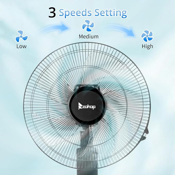 16 inch Oscillating Pedestal Fan with Remote Control, 3-Speed Stand Fan, High Velocity, Adjustable Height & Tilt, 7.5H Timer