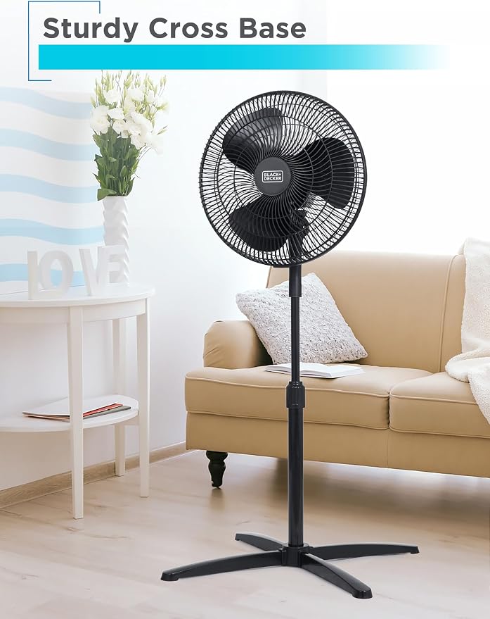 16-Inch Pedestal Fan, BFP16MXB, Oscillating Fan for Home and Office, Standing Fan with 3 Speed Settings, Height Adjustable