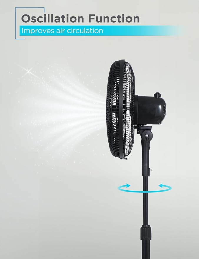 16-Inch Pedestal Fan, BFP16MXB, Oscillating Fan for Home and Office, Standing Fan with 3 Speed Settings, Height Adjustable