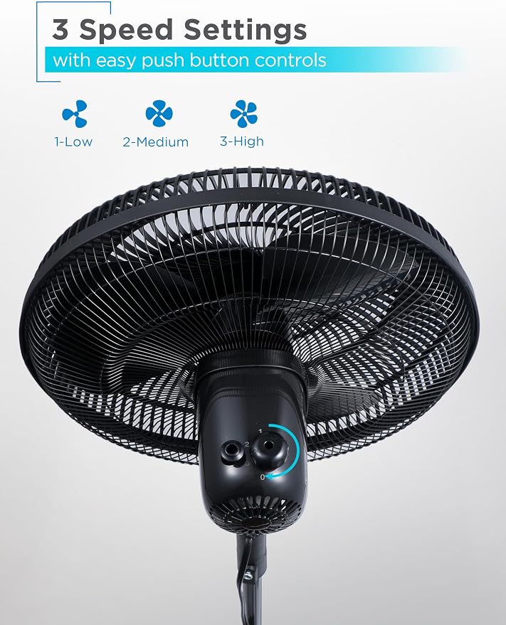 16-Inch Pedestal Fan, BFP16MXB, Oscillating Fan for Home and Office, Standing Fan with 3 Speed Settings, Height Adjustable