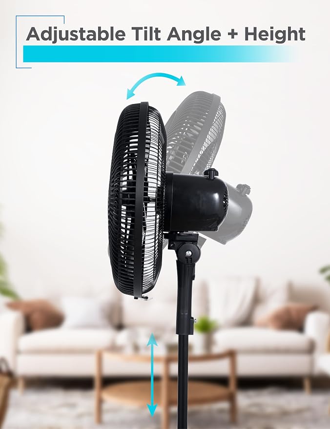 16-Inch Pedestal Fan, BFP16MXB, Oscillating Fan for Home and Office, Standing Fan with 3 Speed Settings, Height Adjustable