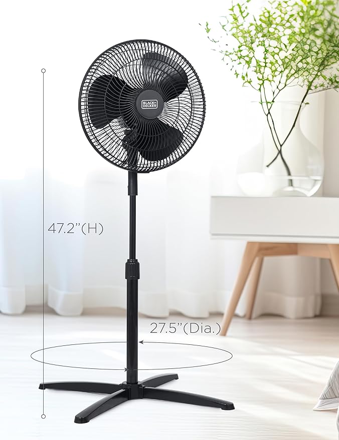 16-Inch Pedestal Fan, BFP16MXB, Oscillating Fan for Home and Office, Standing Fan with 3 Speed Settings, Height Adjustable
