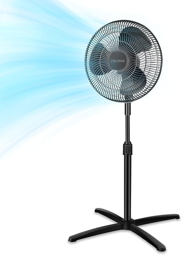 16 inch Pedestal Fan for Bedroom, Oscillating Fan, 3-Speeds, 90° Oscillation, Adjustable Height, Floor Fan, Standing Fan for