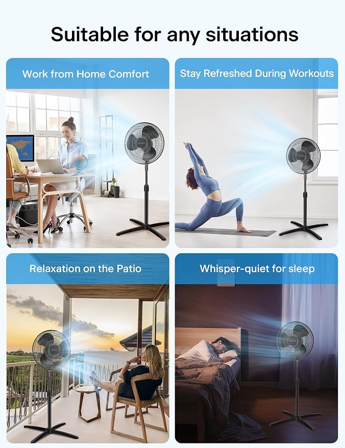 16 inch Pedestal Fan for Bedroom, Oscillating Fan, 3-Speeds, 90° Oscillation, Adjustable Height, Floor Fan, Standing Fan for
