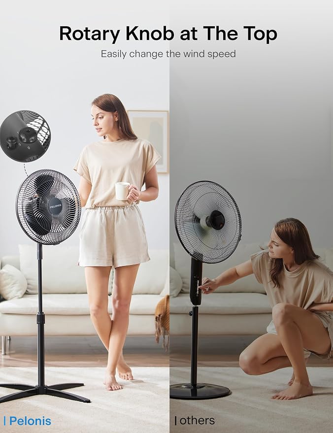 16 inch Pedestal Fan for Bedroom, Oscillating Fan, 3-Speeds, 90° Oscillation, Adjustable Height, Floor Fan, Standing Fan for