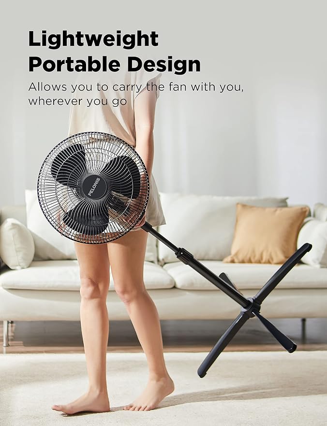 16 inch Pedestal Fan for Bedroom, Oscillating Fan, 3-Speeds, 90° Oscillation, Adjustable Height, Floor Fan, Standing Fan for