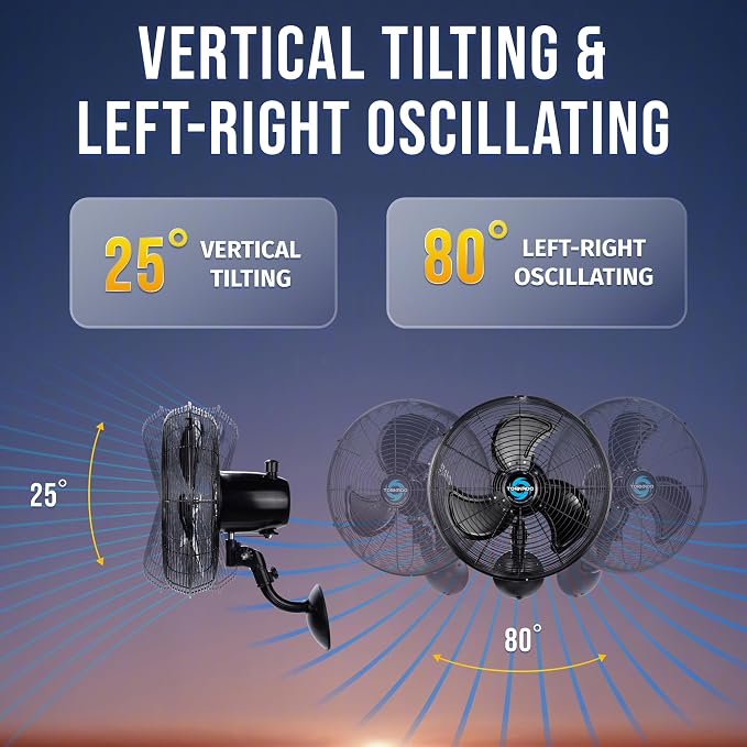 16-Inch Pro Series Waterproof Outdoor Oscillating Wall Mount Fan – Heavy-Duty High-Velocity Metal Fan for, alternate view 4