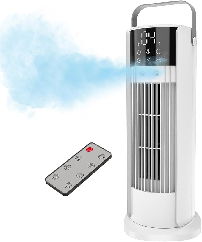 16'' Misting Tower Fan, 700ml Tank, 90° Oscillating Fan w/Remote, Bladeless Desk Fan, 4 Speeds, Timer, Cooling Fan for