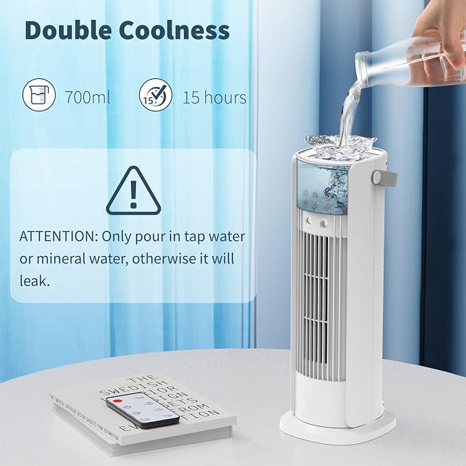16'' Misting Tower Fan, 700ml Tank, 90° Oscillating Fan w/Remote, Bladeless Desk Fan, 4 Speeds, Timer, Cooling Fan for