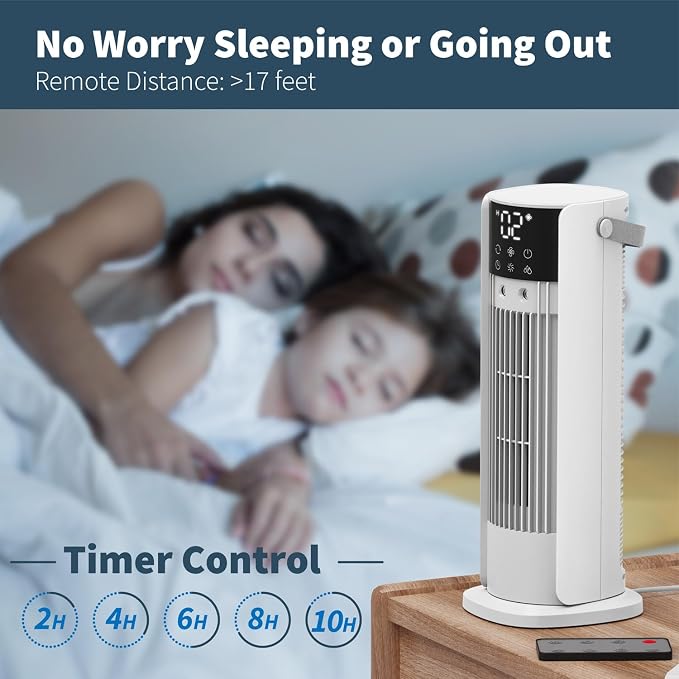16'' Misting Tower Fan, 700ml Tank, 90° Oscillating Fan w/Remote, Bladeless Desk Fan, 4 Speeds, Timer, Cooling Fan for