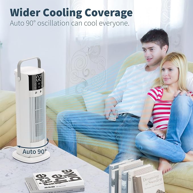 16'' Misting Tower Fan, 700ml Tank, 90° Oscillating Fan w/Remote, Bladeless Desk Fan, 4 Speeds, Timer, Cooling Fan for