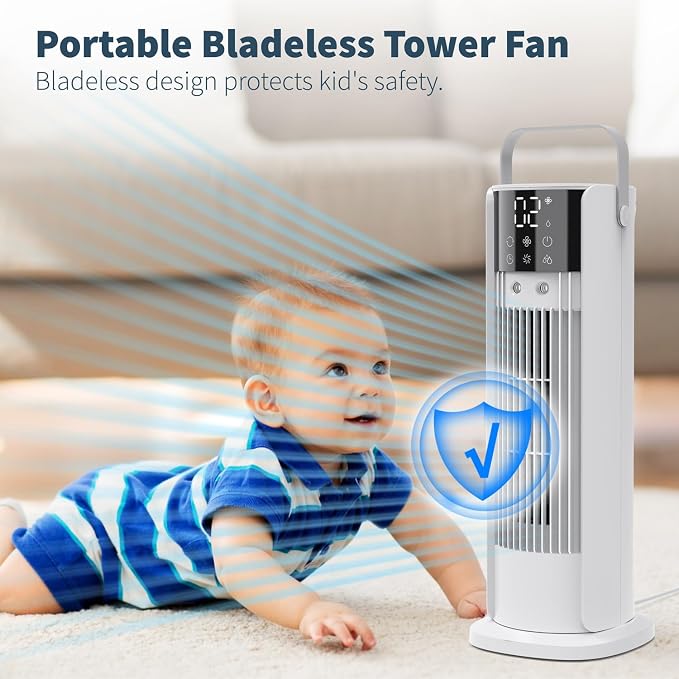 16'' Misting Tower Fan, 700ml Tank, 90° Oscillating Fan w/Remote, Bladeless Desk Fan, 4 Speeds, Timer, Cooling Fan for