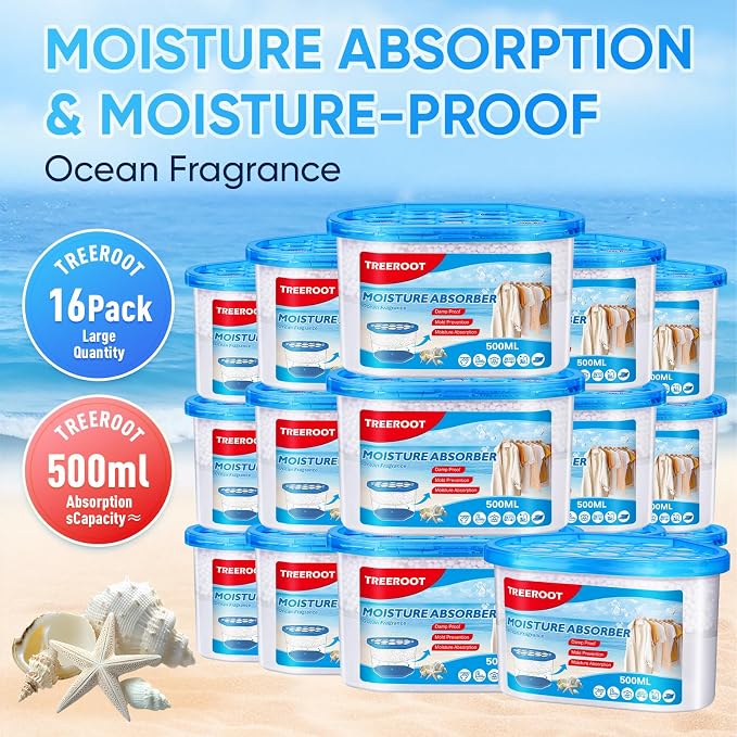 16 Pack Moisture Absorbers, 10.5 OZ Humidity Absorber Bucket, Moisture Absorbers for Closet, Dehumidifier Bucket for