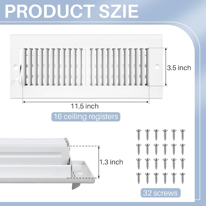 16 Pcs 12 x 4 Inch (Interior Size) Air Vent Cover Ceiling Register Grill Duct Opening Air Supply Diffuser 2 Way, alternate