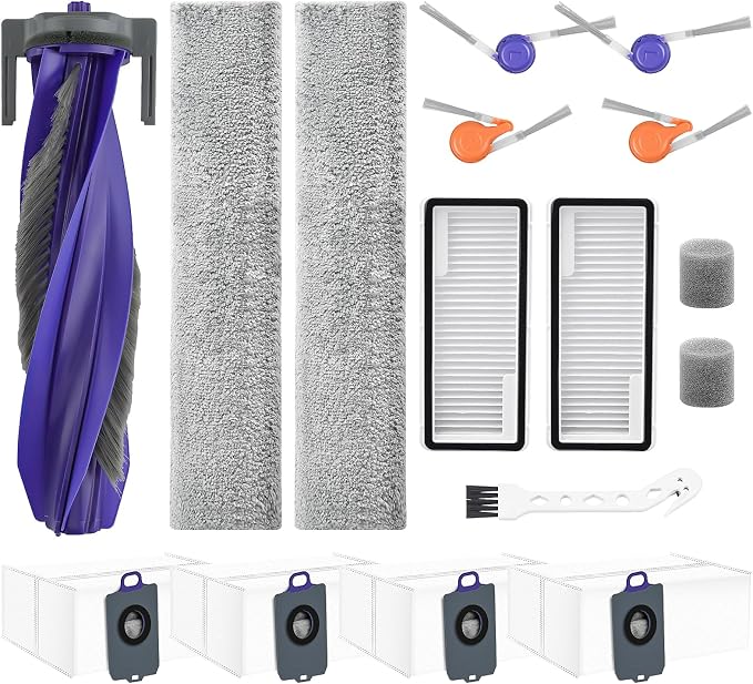 16 Pcs Accessories kit for FLOW Robot Vacuum, 1 Zero-Tangling Floating Brush, 4 Dust Bag, 2 Dust Bin Filter, 2 Track