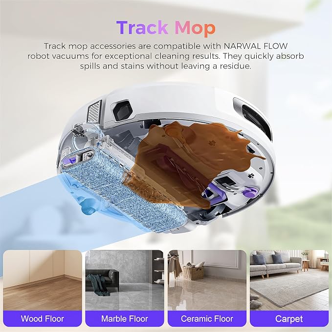 16 Pcs Accessories kit for FLOW Robot Vacuum, 1 Zero-Tangling Floating Brush, 4 Dust Bag, 2 Dust Bin Filter, 2 Track