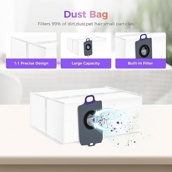 16 Pcs Accessories kit for FLOW Robot Vacuum, 1 Zero-Tangling Floating Brush, 4 Dust Bag, 2 Dust Bin Filter, 2 Track