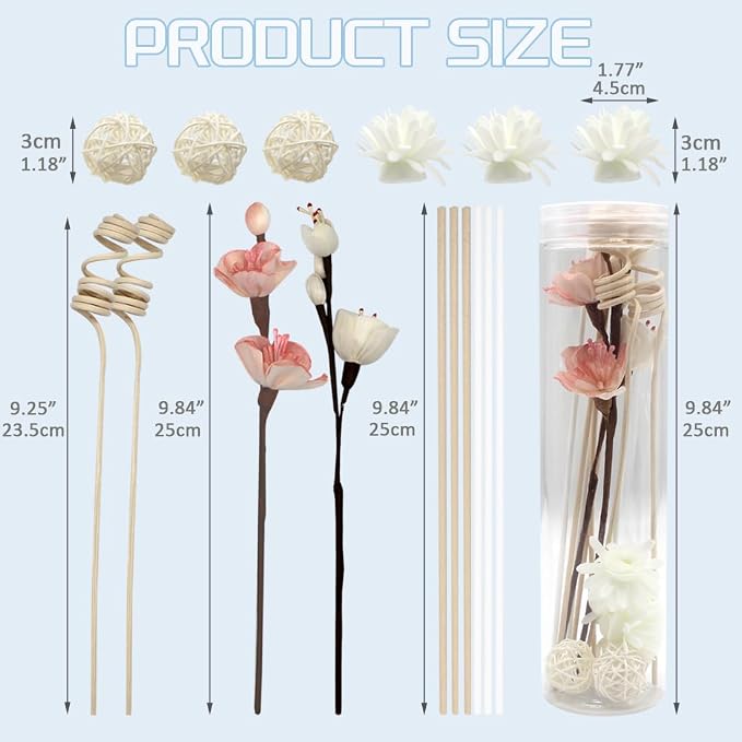 16 Pcs Reed Diffuser Sticks, Natural Rattan Hand Made Flower Reed Fragrance Diffuser Set, alternate product view 2