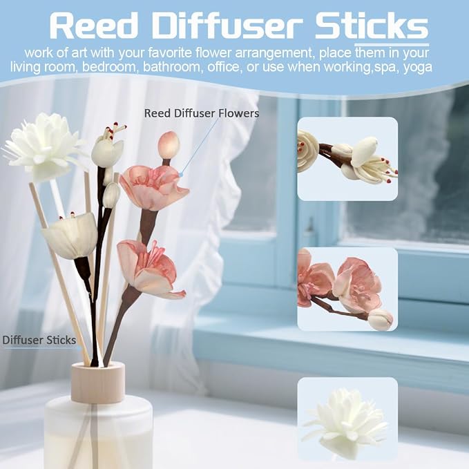 16 Pcs Reed Diffuser Sticks, Natural Rattan Hand Made Flower Reed Fragrance Diffuser Set, alternate product view 3