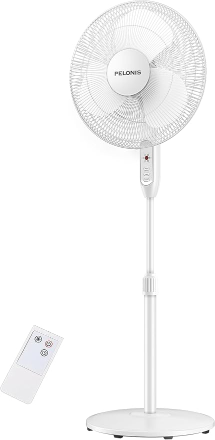 16'' Pedestal Fan for Bedoom with Remote, Upgraded, Standing Fan with 7-Hour Timer, 90° Oscillation, 3-Speeds