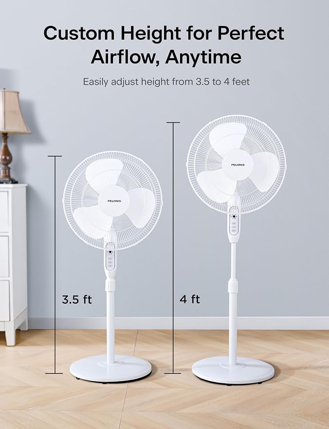 16'' Pedestal Fan for Bedoom with Remote, Upgraded, Standing Fan with 7-Hour Timer, 90° Oscillation, 3-Speeds, alternate view