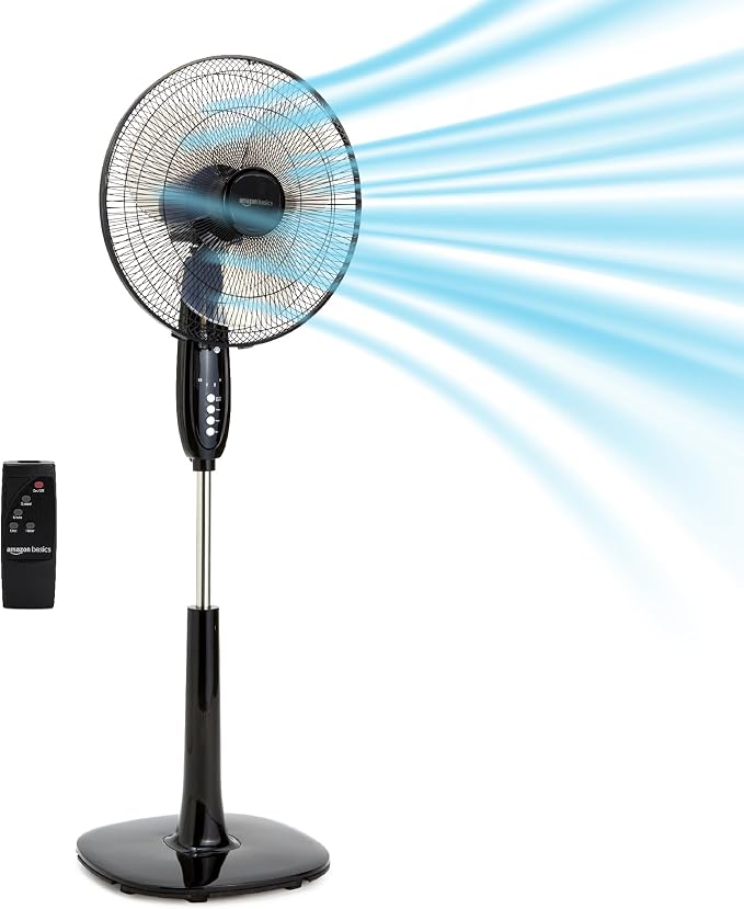 16" Pedestal Fan with Remote for Bedroom, Living Room, Office, Adjustable Height, Dual-Layered Blades, 3 Speeds, 3 Modes