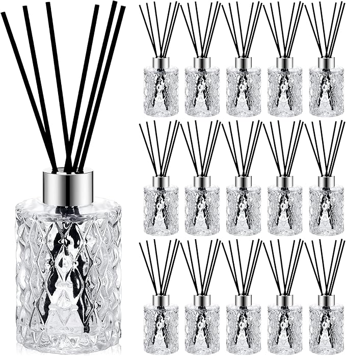 16 Set Empty Reed Diffuser Bottle Set with Stick, 150ml/5oz Clear Diffuser Glass Jars with Black Rattan Reed & Cap, product