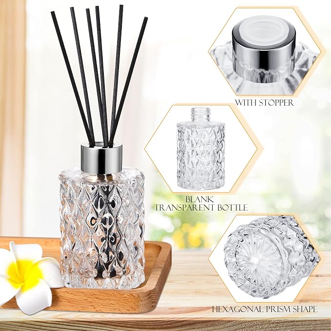 16 Set Empty Reed Diffuser Bottle Set with Stick, 150ml/5oz Clear Diffuser Glass Jars with Black Rattan Reed & Cap, alternate