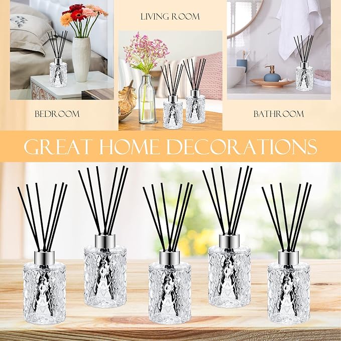 16 Set Empty Reed Diffuser Bottle Set with Stick, 150ml/5oz Clear Diffuser Glass Jars with Black Rattan Reed & Cap, alternate
