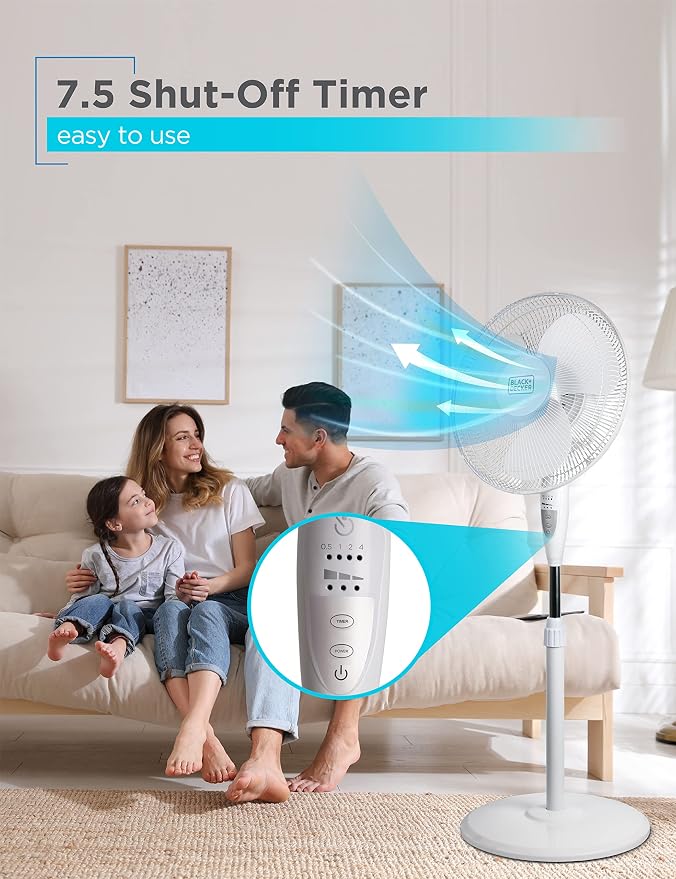 16" Stand Fan with Pedestal Base, Height Adjustable Pedestal Fan with Remote and Touch Control Panel, Free Standing Fan with