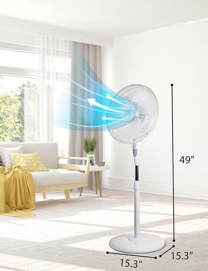 16" Stand Fan with Pedestal Base, Height Adjustable Pedestal Fan with Remote and Touch Control Panel, Free Standing Fan with