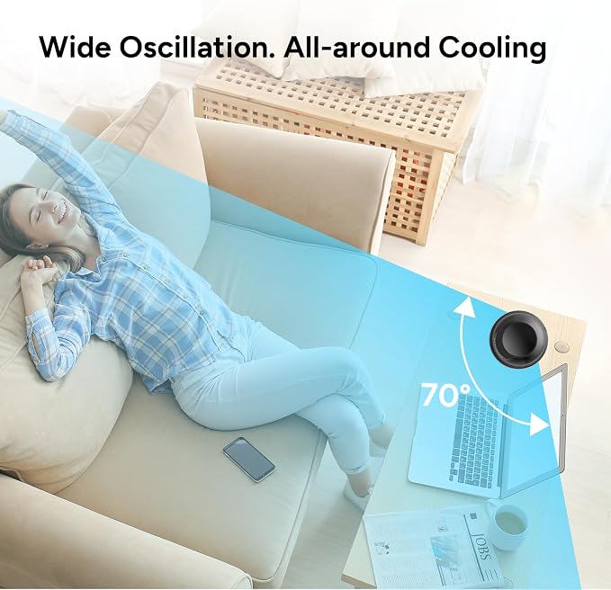 16" Tower Fan, 70° Oscillating Desk Fan, 3 Speeds with Timers, Personal Small Fans, alternate product view 4