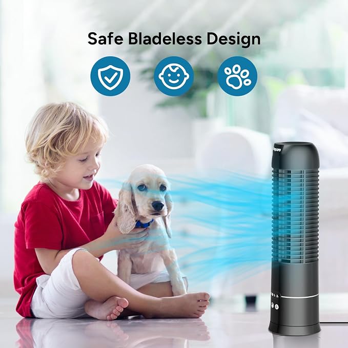 16" Tower Fan, 70° Oscillating Desk Fan, 3 Speeds with Timers, Personal Small Fans, alternate product view 6
