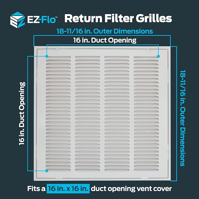 16 x 16 Inch (Duct Opening) Return Air Vent Cover for Wall or Ceiling, Solid Steel Return Air Filter Grille, HVAC Vent Cover