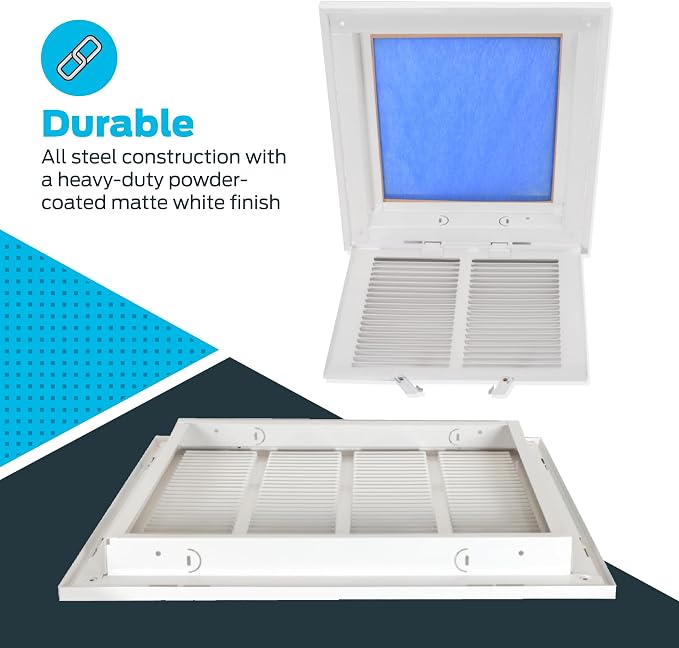 16 x 16 Inch (Duct Opening) Return Air Vent Cover for Wall or Ceiling, Solid Steel Return Air Filter Grille, HVAC Vent Cover