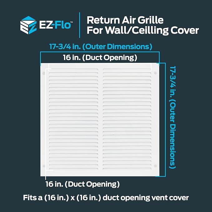 16 x 16 Inch (Duct Opening) Return Air Vent Cover for Wall or Ceiling, Solid Steel Return Air Grille, HVAC Vent, alternate