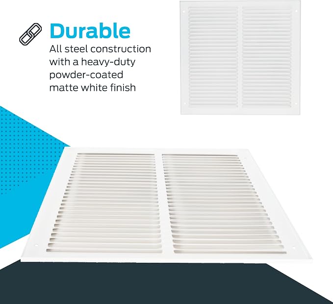 16 x 16 Inch (Duct Opening) Return Air Vent Cover for Wall or Ceiling, Solid Steel Return Air Grille, HVAC Vent, alternate