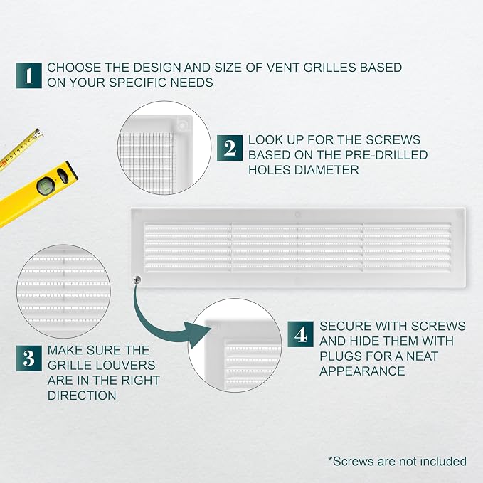 16'' x 3'' Inch Opening Measurement / White Vent External Grille with Protective Mesh - Lightweight Plastic Register / Cover