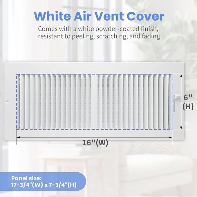 16 x 6 Inch [Duct Opening] Air Vent Covers for Wall or Ceiling - High Airflow 2 Way Steel Ventilation, alternate view 2