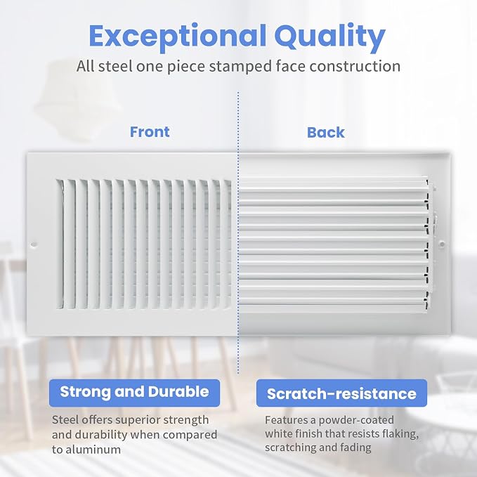 16 x 6 Inch [Duct Opening] Air Vent Covers for Wall or Ceiling - High Airflow 2 Way Steel Ventilation, alternate view 3