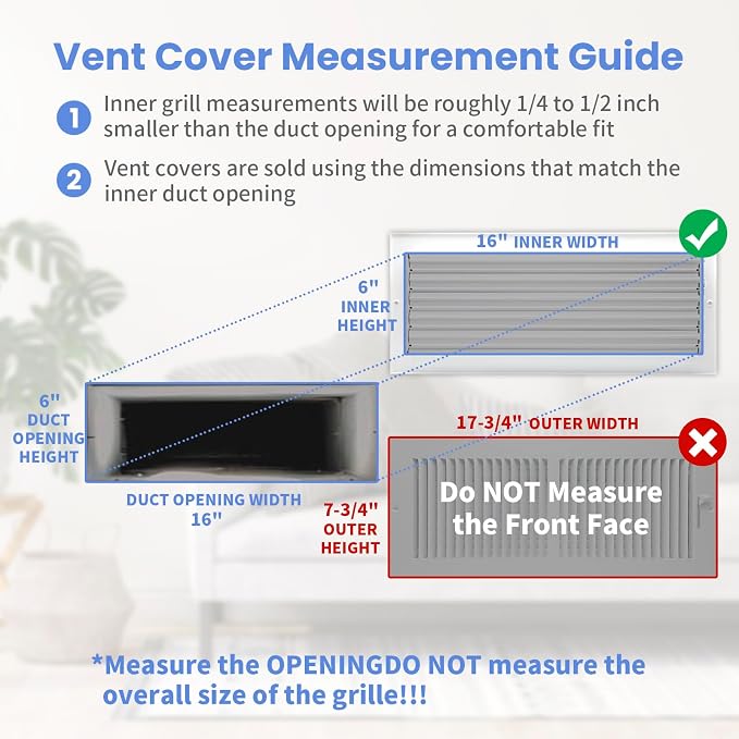 16 x 6 Inch [Duct Opening] Air Vent Covers for Wall or Ceiling - High Airflow 2 Way Steel Ventilation, alternate view 6