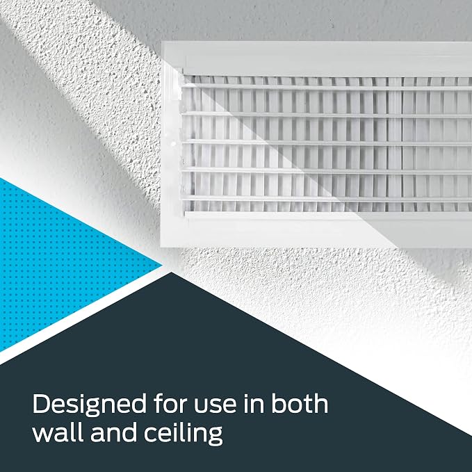 16 x 6 Inch (Duct Opening) White Air Vent Cover for Wall or Ceiling, Two-Way Ventilation Register, Solid Steel HVAC Cover