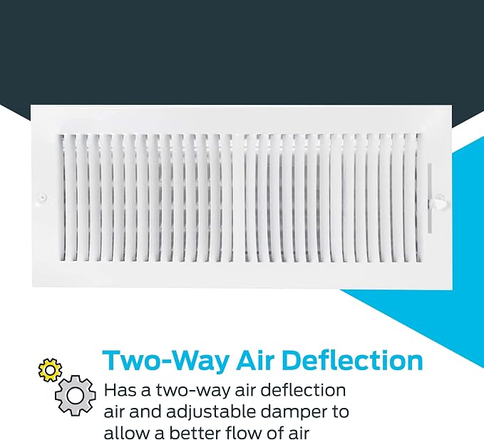 16 x 6 Inch (Duct Opening) White Air Vent Cover for Wall or Ceiling, Two-Way Ventilation Register, Solid Steel HVAC Cover