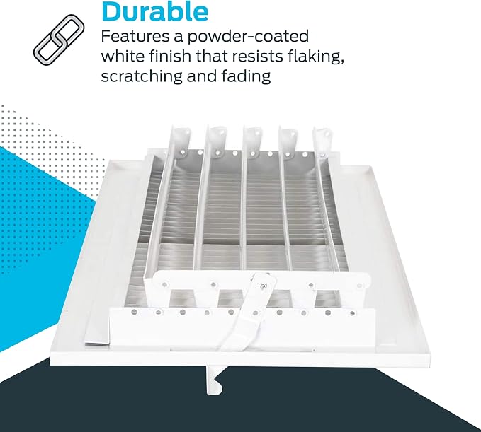 16 x 6 Inch (Duct Opening) White Air Vent Cover for Wall or Ceiling, Two-Way Ventilation Register, Solid Steel HVAC Cover