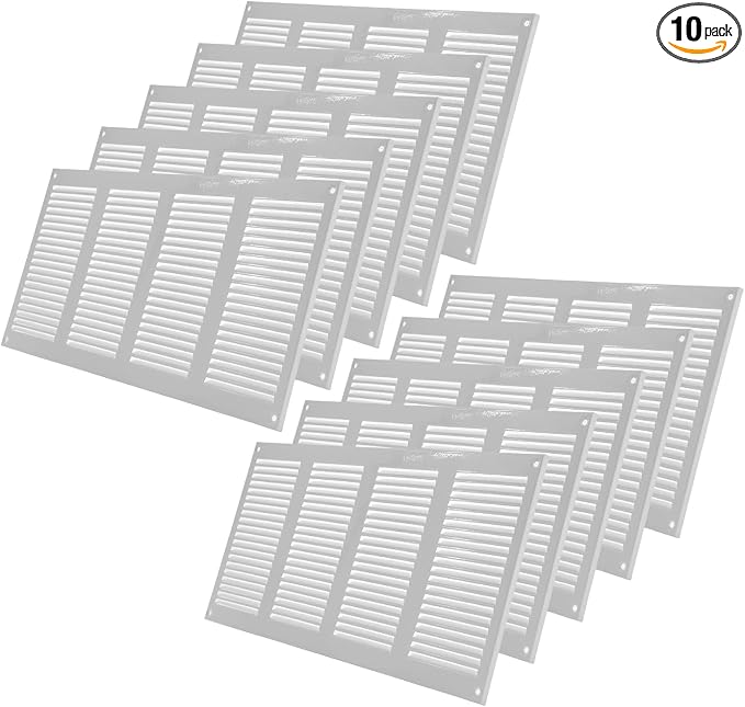 16" x 8" Inch (Overall Dimensions) Pack of 10 - White - Air Vent Cover Metal Air Return Grill with Built-in Pest
