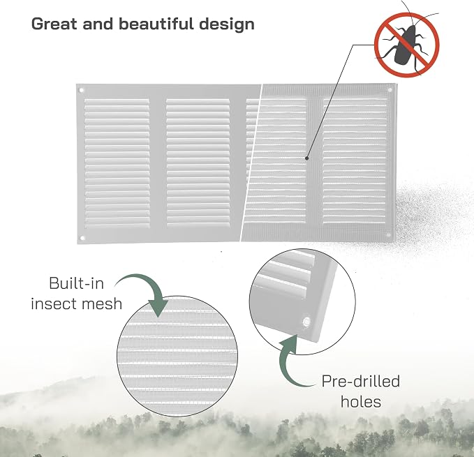 16" x 8" Inch (Overall Dimensions) Pack of 10 - White - Air Vent Cover Metal Air Return Grill with Built-in Pest, alternate