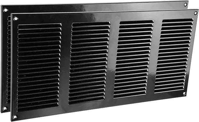 16" x 8" Inch (Overall Dimensions) Pack of 2 - Black - Air Vent Cover Metal Air Return Grill with Built-in Pest