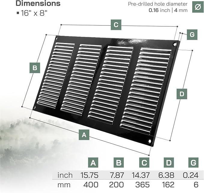 16" x 8" Inch (Overall Dimensions) Pack of 2 - Black - Air Vent Cover Metal Air Return Grill with Built-in Pest, alternate